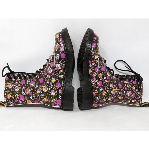DR. MARTENS SIMONE 10 HOLE BLACK PINK ROSES FLORAL LEATHER SIZE 6 US NO INSOLE - Picture 5 of 7